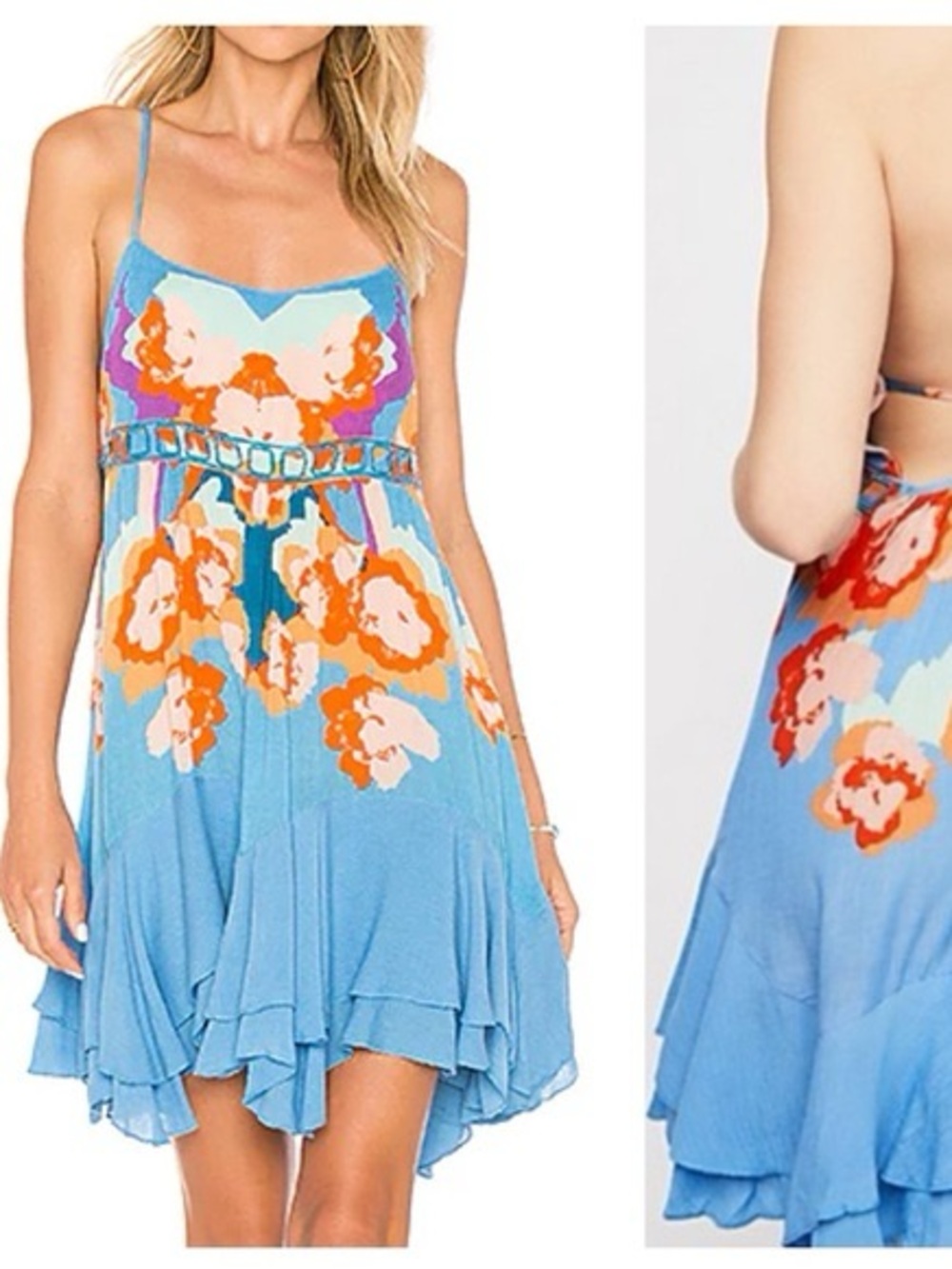 Free People Multicolor Floral Print Dress in Blue, Orange, Purple